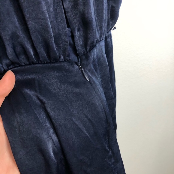 Lulu’s Navy Wide Leg Satin Short Sleeve Jumpsuit - Picture 8 of 10
